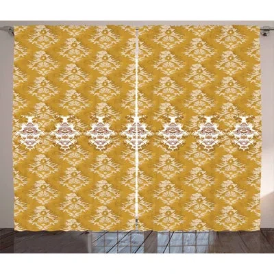 Ambesonne Adalida Motif On Monochrome 2 Piece Damask Semi-sheer Curtain Panel Set