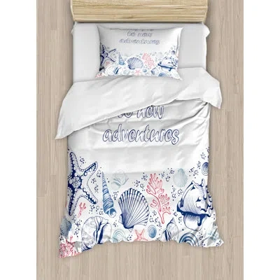 Ambesonne Adventure Duvet Cover Set, Underwater Naval Wildlife, Twin, Navy Blue Dark Coral