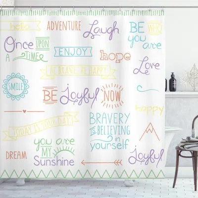 Ambesonne Adventure Shower Curtain Happiness Vibes Lettering In Lavender Green