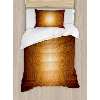 Ambesonne African Art Pattern With Floral And Geometric Elements Fishes Animal Silhouettes Duvet Cover Set In Brown,beige