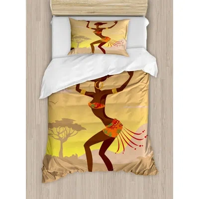Ambesonne Afro Ethnic Lady In Ritual Dance Person In Psychedelic Style Figures Artisan Image Duvet Cover Set In Beige,brown