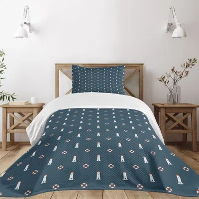 Ambesonne Ambensonne Lighthouse Bedspread Nautical Themed Form Dark Sky Dark Sky Blue White And Ruby