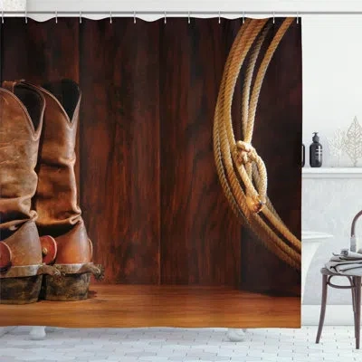 Ambesonne American Style Cowboy Wild West Culture Equestrian Sports Team Roping Barn Shower Curtain Set
