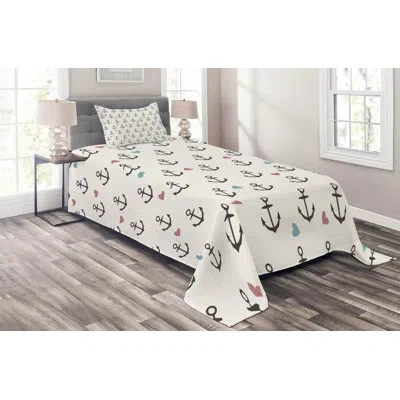 Ambesonne Anchor Black Microfiber Coastal Coverlet / Bedspread Set