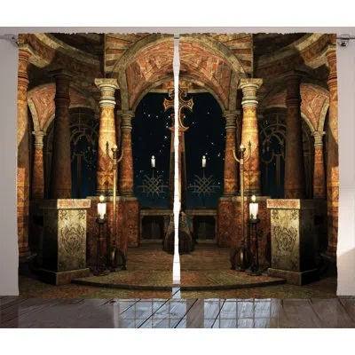 Ambesonne Ancient Hall Pillars Graphic Print And Text Semi-sheer Rod Pocket Curtain Panel