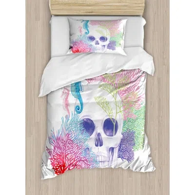 Ambesonne Animal Animal Halloween Skull Skeleton Head With Coral Reef Dead Aquarium Pirate Wildlife Image Duve In Pink,purple,blue