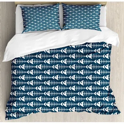 Ambesonne Animal Fish Bone Skeleton Pattern With Spines Sea Underwater Theme Illustration Duvet Cover Set