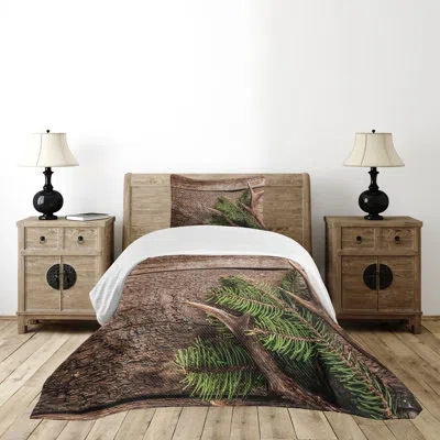 Ambesonne Antlers Bedspread Evergreen Branch Deer