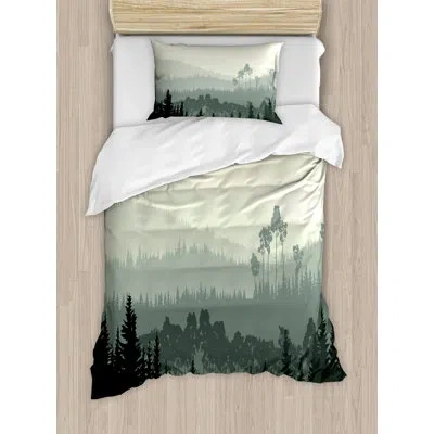 Ambesonne Apartment The Panorama Of A Valley And A Mystic Forest Of Pine Trees Duvet Cover Set In Green