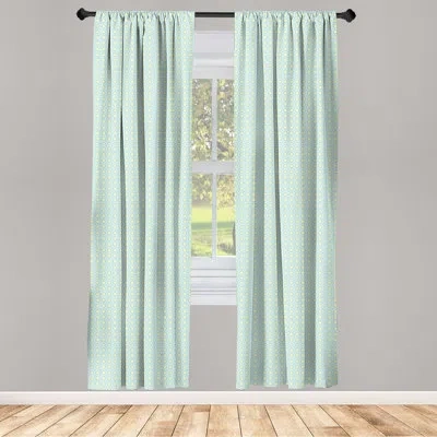 Ambesonne Aqua 4-panel Curtains, Retro Circles Inner Dots, Pale Blue Seafoam