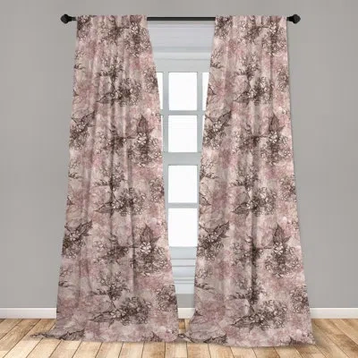 Ambesonne Autumn Vibes Curtains Leaves Asian Style Pair Of Pale Rose Dark Taupe