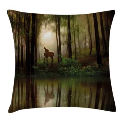 Ambesonne Baby Deer In The Forest With Reflection On Lake Indoor / Outdoor 36" Throw Pillow Coverbaby Deer In 