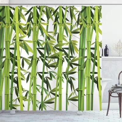 Ambesonne Bamboo Shower Curtain Set + Hooks In White And Green