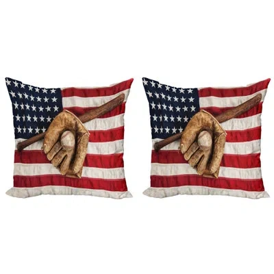 Ambesonne Baseball Throw Pillow Cushion Cover Pack Of 2, Vintage Baseball League Equipment Usa Grunge Glove Ba