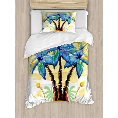 Ambesonne Beige/blue Microfiber Coastal Duvet Cover Set In Beige,blue