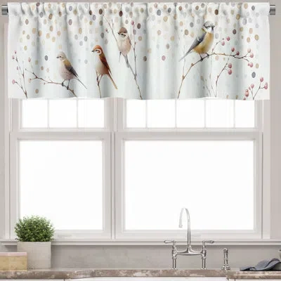 Ambesonne Birds And Nature Window Valance Wingy Animals Dots 42"x18" Coconut Dried Rose Khaki In Brown;beige