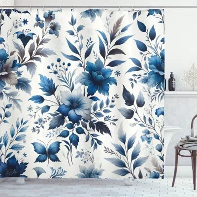 Ambesonne Blue Shower Curtain Watercolor Leaf Berries Flower In Blue Grey And Dark Turquoise
