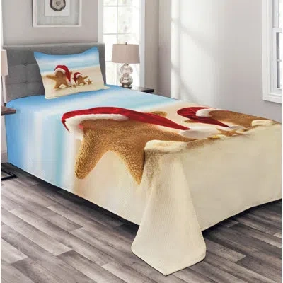 Ambesonne Blue/brown/red Microfiber Coastal Coverlet / Bedspread  Set In Blue,brown,red
