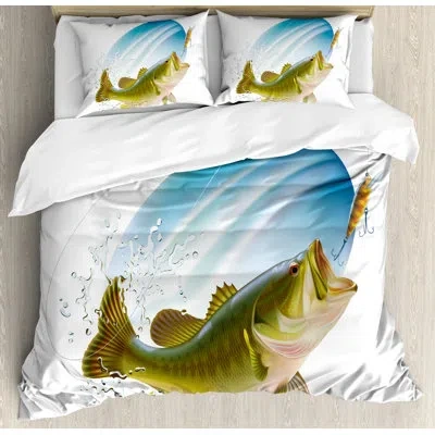 Ambesonne Blue/green Microfiber Coastal Duvet Cover Set In Blue,green