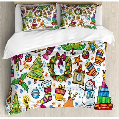 Ambesonne Blue/green/pink Microfiber Duvet Cover Set In Blue,green,pink