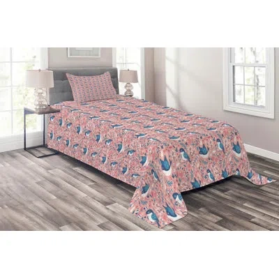 Ambesonne Blue/light Red Microfiber Farmhouse/country Coverlet / Bedspread Set In Blue,light Red