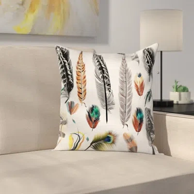 Ambesonne Boho Case Bird Feather Retro Vibrant Square Pillow Cover