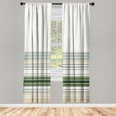 Ambesonne Boho Curtains Abstract Bohemian Stripes Art Pair Of Eggshell Olive Green In White;green;beige