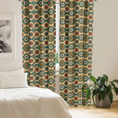 Ambesonne Boho Curtains Hippie Flowers Wavy Lines Boho Pair Of Teal Pale Coffee And Cinnamon