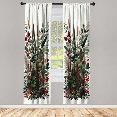 Ambesonne Botanical Curtains 2 Panel Set Emerald Ruby And Green In White;green;red