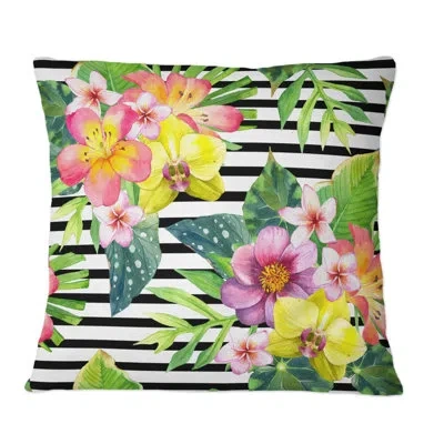 Ambesonne Bouquet With Lily Dahlia Begonia Leaves Orchid Flowers On Indoor / Outdoor Floral 36" Throw Pillow C In Poly Fill