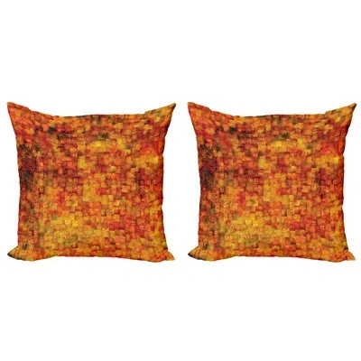 Ambesonne Burnt Orange Throw Pillow Cushion Cover Pack Of 2, Vintage Mosaic Background Quadratic Little Geomet