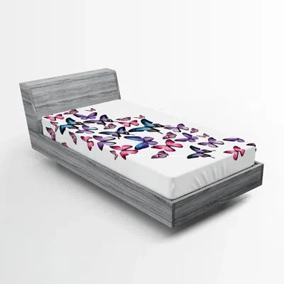 Ambesonne Butterfly Fitted Sheet 2-pack Wings Of Spring Dancing Purple Pink Blue