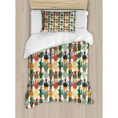 Ambesonne Cactus Duvet Cover Set, Mexican Succulent Plant, Twin, Multicolor