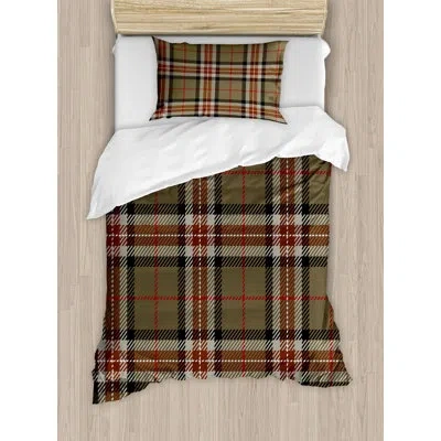 Ambesonne Checkered Duvet Cover Set, Scottish Geometric, Twin, Charcoal Grey Pale Brown In Black;brown;red