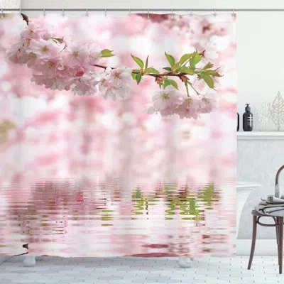 Ambesonne Cherry Blooms Print Single Shower Curtain In Pale Pink Fern Green