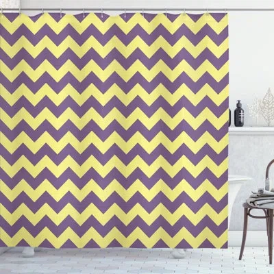 Ambesonne Chevron Shower Curtain Set + Hooks In White Gray