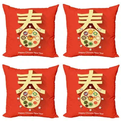 Ambesonne Chinese New Year Throw Pillow Cushion Case Pack Of 4, Traditional Family Reunion Dinner Table With F