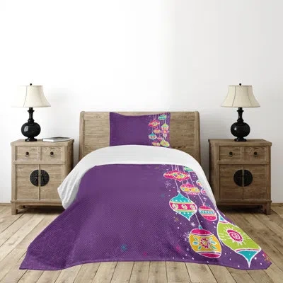 Ambesonne Christmas Bedspread Set Doodle Balls Multicolor