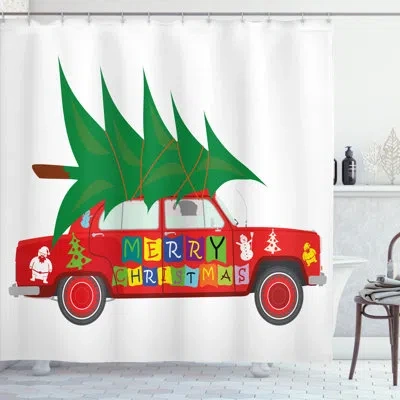 Ambesonne Christmas Car With Xmas Tree Single Shower Curtain