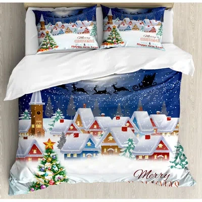 Ambesonne Christmas Duvet Cover Set In Blue,green,red