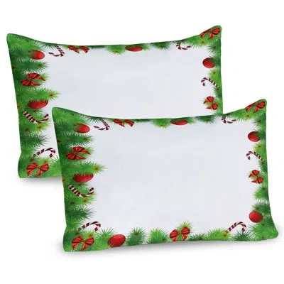 Ambesonne Christmas Pillow Sham 2 Pack Pine Red Bows Green Red White