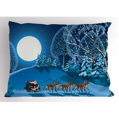 Ambesonne Christmas Pillow Sham 2 Pack Santa Winter Forest Navy Blue