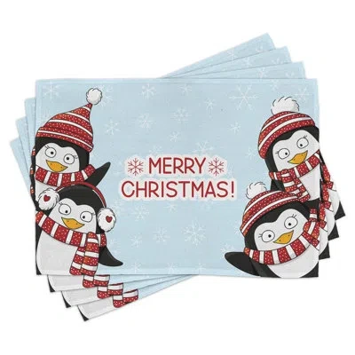 Ambesonne Christmas Place Mats Set Of 8 Penguins 8 Pcs Blue Red