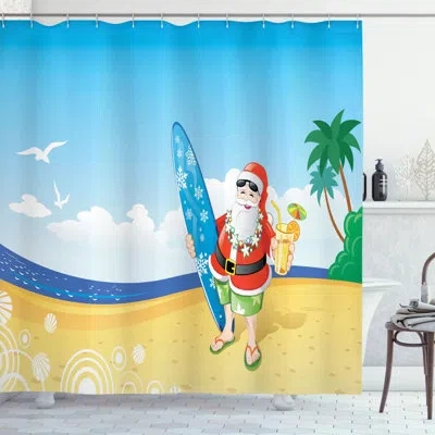 Ambesonne Christmas Santa On Beach Surf Shower Curtain + Hooks