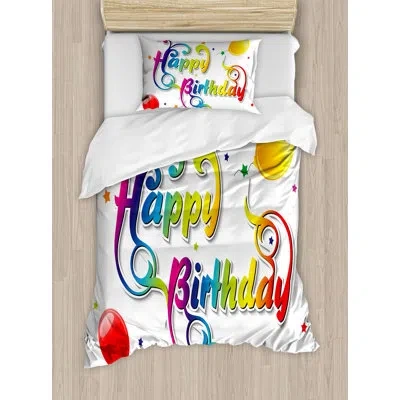 Ambesonne Colorful Duvet Cover Set, Birthday Words Floral, Twin, Multicolor In Blue;red;yellow