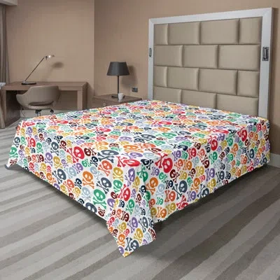 Ambesonne Colorful Top Flat Sheet Halloween Theme Skull Multicolor