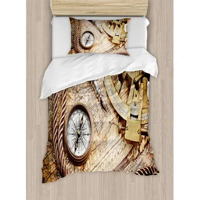 Ambesonne Compass Duvet Cover Set In Brown,beige
