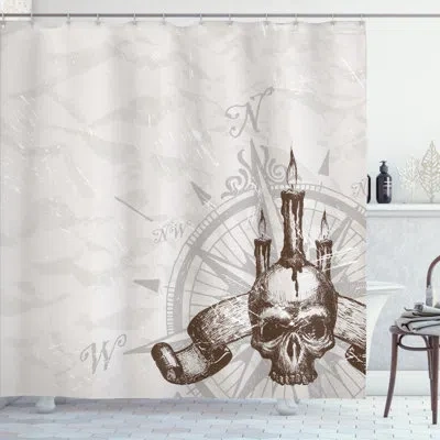 Ambesonne Compass Piracy Skull Shower Curtain Set In Brown Pearl Grey