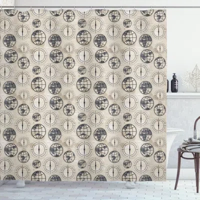Ambesonne Compass Shower Curtain Continents Pattern Black Grey Tan