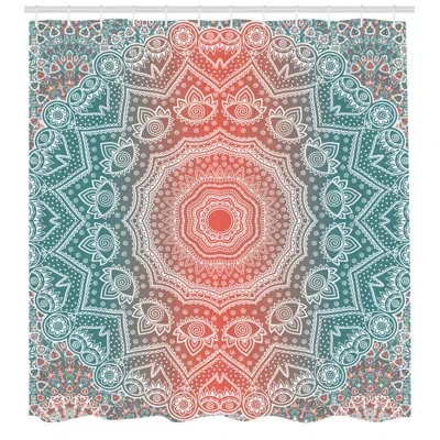 Ambesonne Cormac Mandala Geometric Figure Shower Curtain + Hooks In Teal,coral